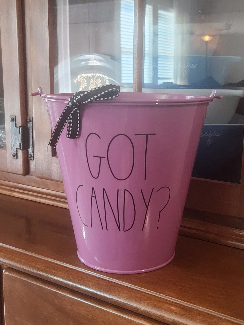 Rae Dunn Pink GOT CANDY? Decorative Party Bucket with Black Ribbon